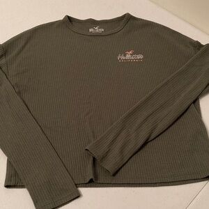 Hollister Dark Green Ribbed Long Sleeve Shirt